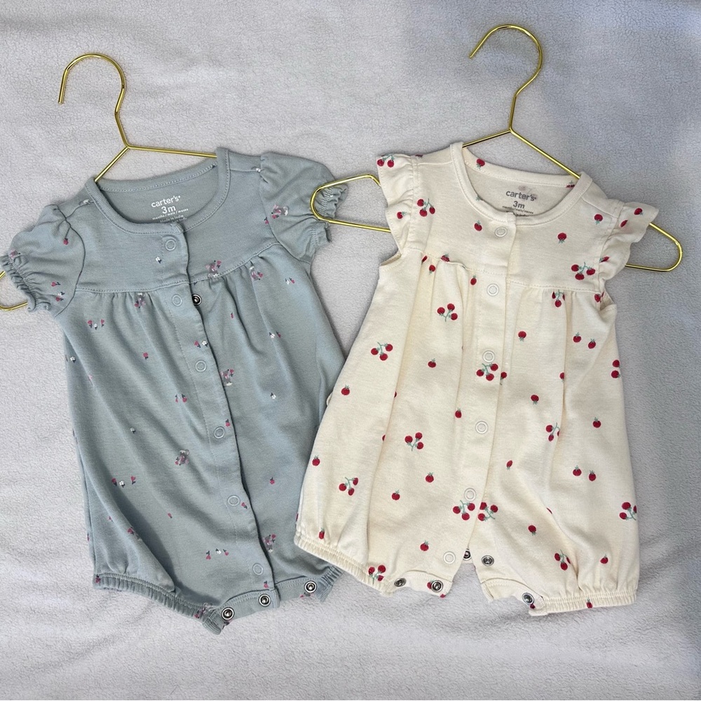 Carter's Baby Rompers Set - Blue and Cream 0-3 Months